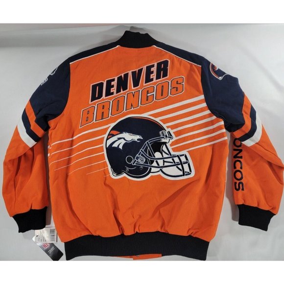 New! NFL Denver Broncos Embroidered Cotton Canvas Varsity Jacket Coat Men Sz XL - Picture 2 of 12